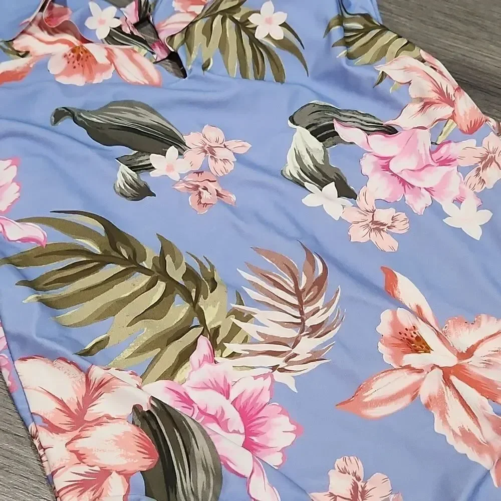EUC Kona Sol Blue Floral Ruffle One Piece Swimsuit